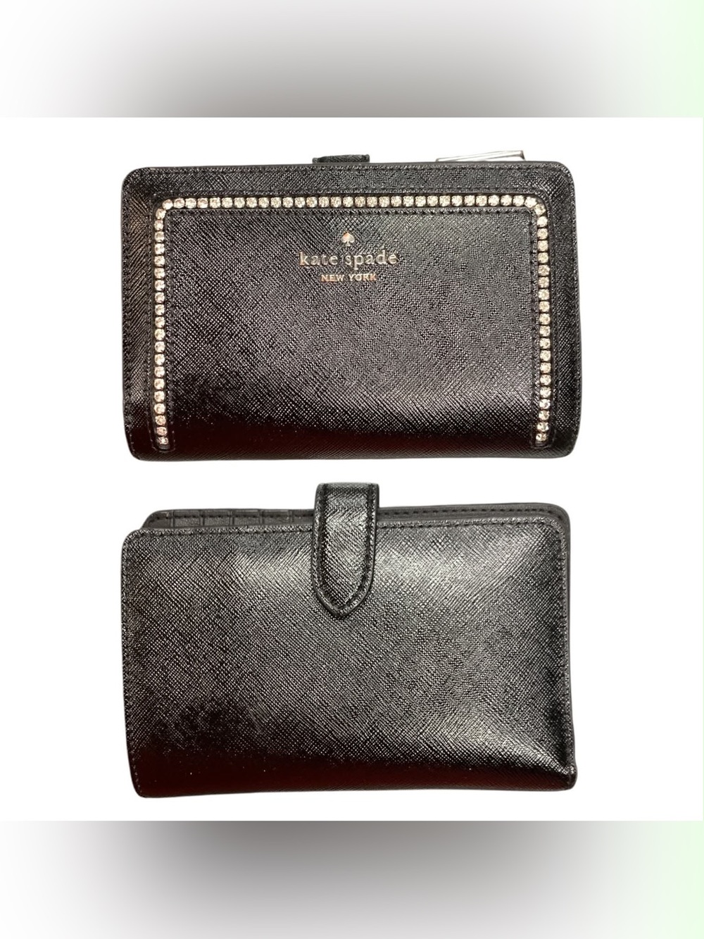 Kate Spade Black Saffiano Leather Wallet with Crystal Trim